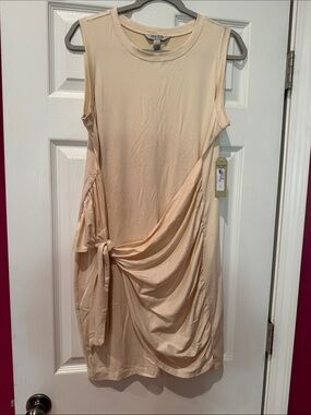 NINE EIGHT.  Sleeveless Knot-Detail Cream Midi Dress